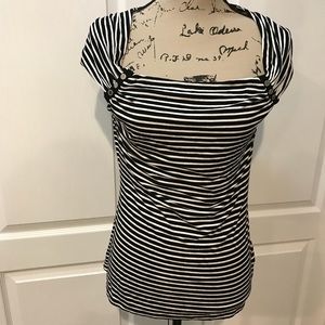 WHBM Black/white stripe cap sleeve top w/silver S